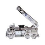 Custom Imprinted Firetruck Shaped Silver Metal Clocks!