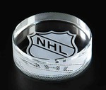 Custom Imprinted Glass Hockey Puck Paperweights!