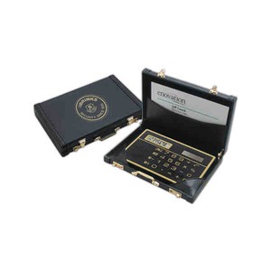 Leatherette Suitcase Calculator and Business Card Holders, Custom Imprinted With Your Logo!