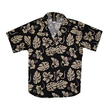 Womens Black And Tan Hawaiian Camp Shirts, Custom Printed With Your Logo!