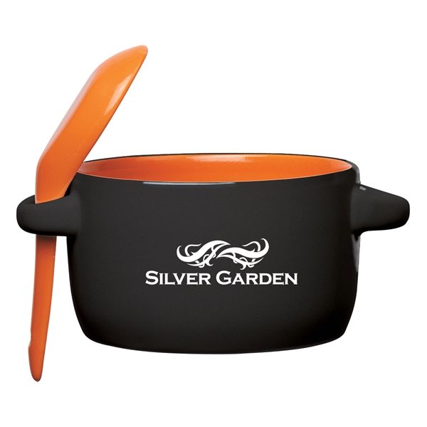 Ceramic Soup Mugs with Removable Spoons, Custom Imprinted With Your Logo!