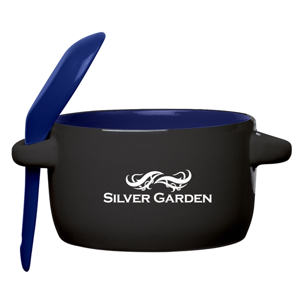 Ceramic Soup Mugs with Removable Spoons, Custom Imprinted With Your Logo!