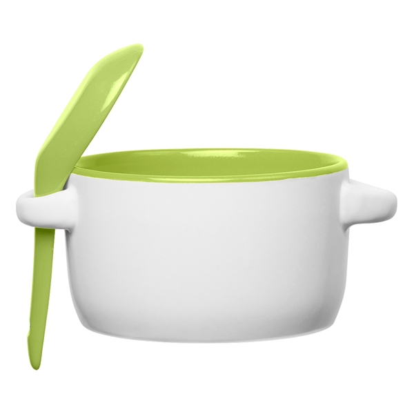 Ceramic Soup Mugs with Removable Spoons, Custom Imprinted With Your Logo!