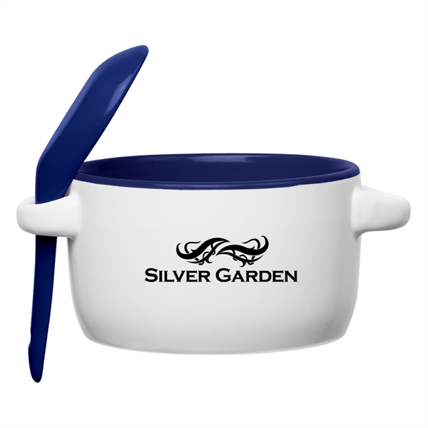 Ceramic Soup Mugs with Removable Spoons, Custom Imprinted With Your Logo!