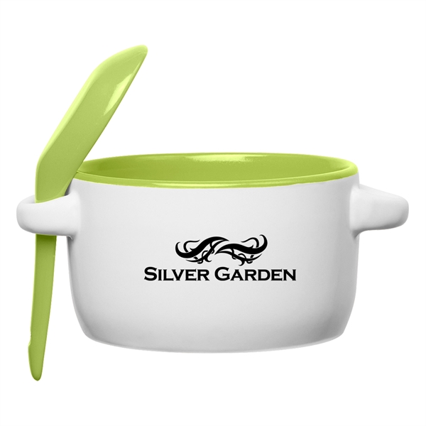 Ceramic Soup Mugs with Removable Spoons, Custom Imprinted With Your Logo!
