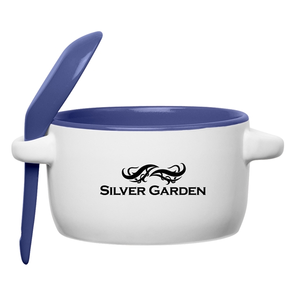 Ceramic Soup Mugs with Removable Spoons, Custom Imprinted With Your Logo!