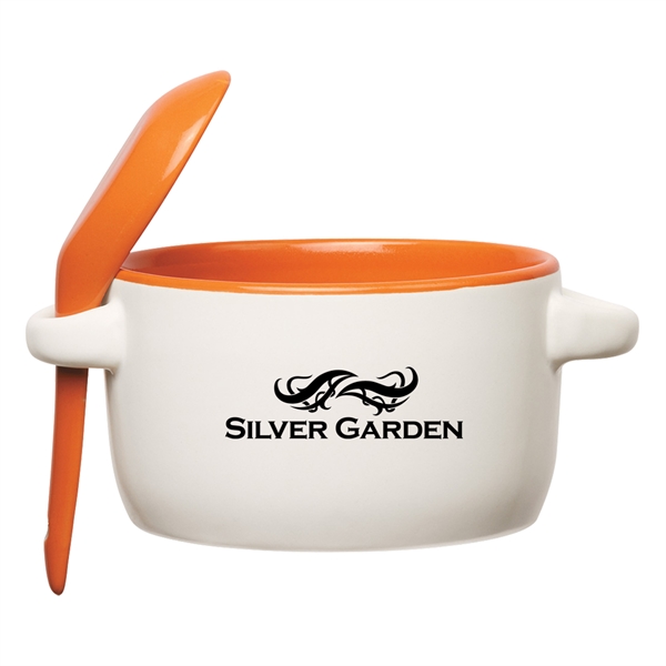 Ceramic Soup Mugs with Removable Spoons, Custom Imprinted With Your Logo!