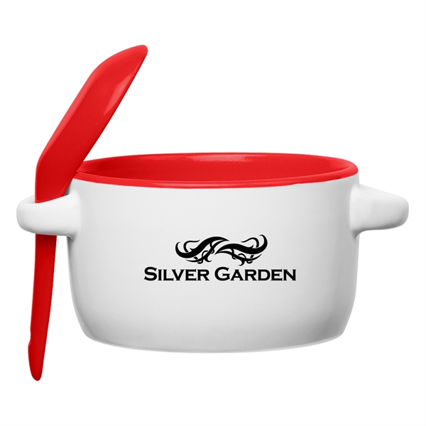 Ceramic Soup Mugs with Removable Spoons, Custom Imprinted With Your Logo!