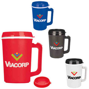 22oz. Dual Wall Insulated with Drink Through Lid Travel Mugs, Personalized With Your Logo!