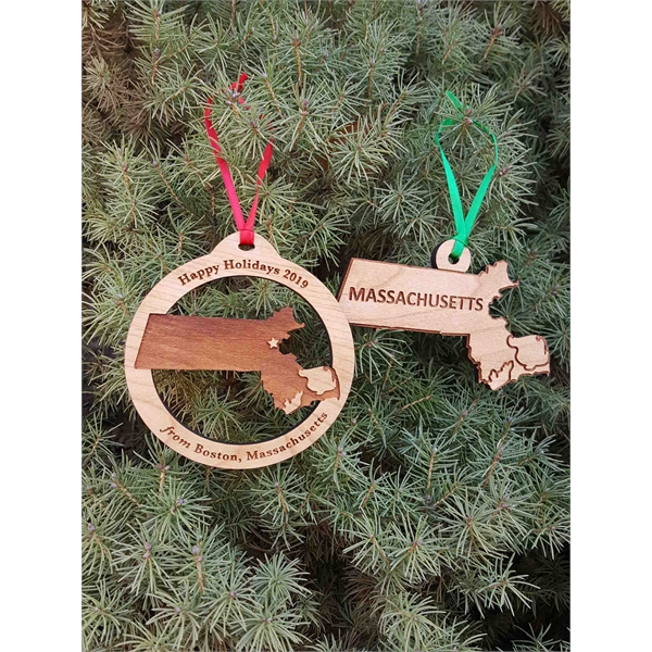 Massachusetts State Shaped Ornaments, Custom Imprinted With Your Logo!