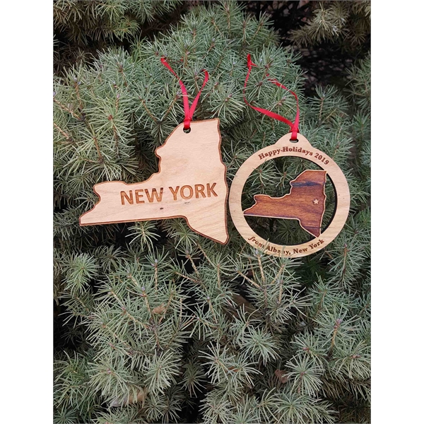 New York State Shaped Ornaments, Custom Imprinted With Your Logo!