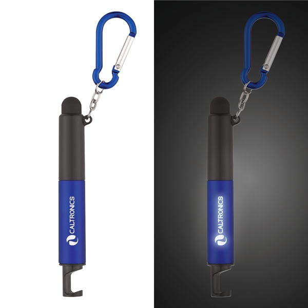 4-in-1 pen with a stylus, light, phone holder, light-up pen, and carabiner attachment, Custom Imprinted With Your Logo!