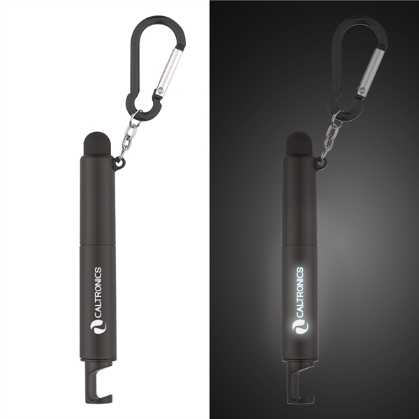 4-in-1 pen with a stylus, light, phone holder, light-up pen, and carabiner attachment, Custom Imprinted With Your Logo!