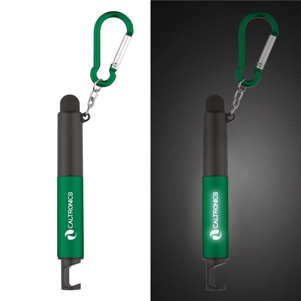 4-in-1 pen with a stylus, light, phone holder, light-up pen, and carabiner attachment, Custom Imprinted With Your Logo!