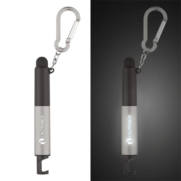 4-in-1 pen with a stylus, light, phone holder, light-up pen, and carabiner attachment, Custom Imprinted With Your Logo!