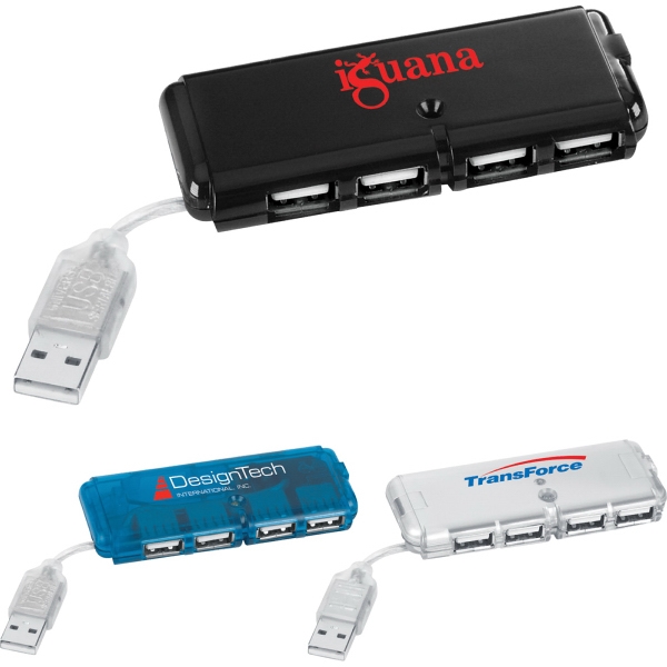 1 Day Service Twist Action 4-Port USB Hubs, Custom Printed With Your Logo!