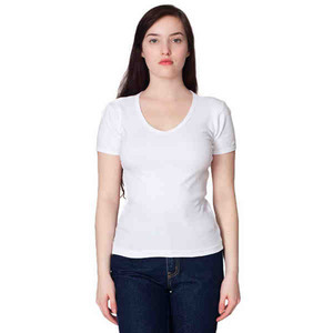 American Apparel Baby Rib S/S V-Necks For Women, Custom Imprinted With Your Logo!