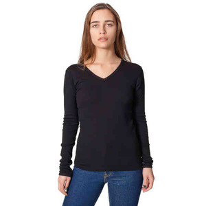 American Apparel Baby Rib L/S V-Neck Shirts For Women, Custom Imprinted With Your Logo!