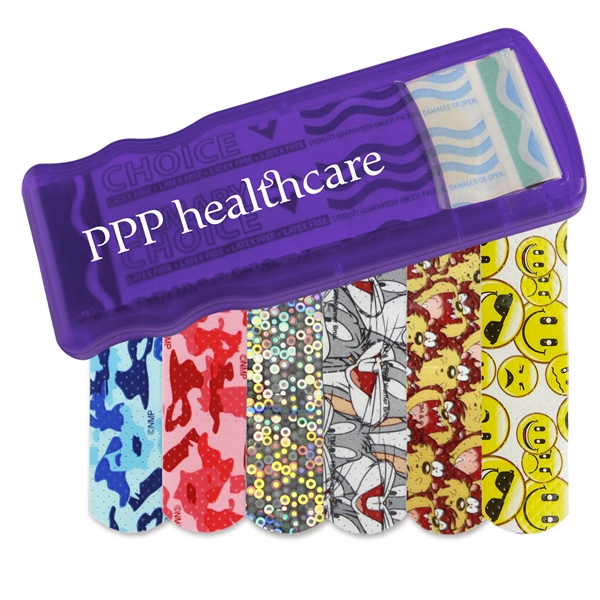 Bandage Dispensers with Pattern Bandages For Under A Dollar, Custom Imprinted With Your Logo!