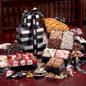 Black and Silver Towers Food Gifts, Custom Made With Your Logo!