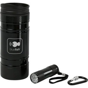 Black and Chrome Combination Travel Mug Sets, Custom Printed With Your Logo!