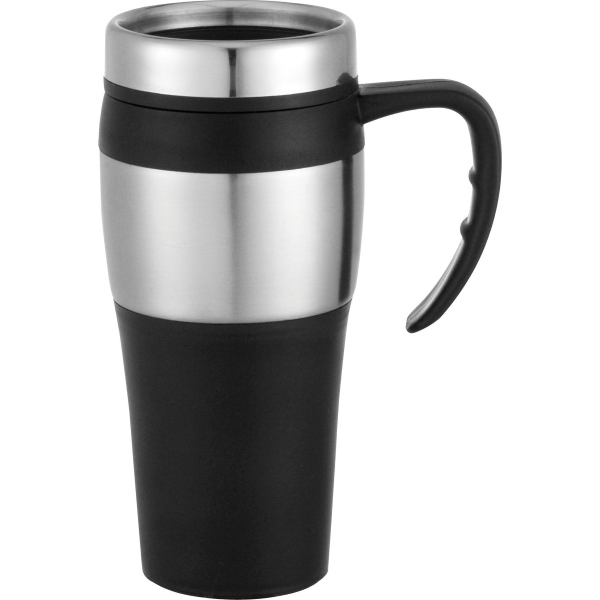 Stainless Steel Comfort Grip Handle Travel Mugs, Custom Designed With Your Logo!