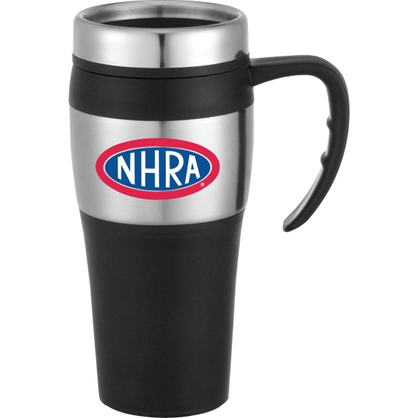 Stainless Steel Comfort Grip Handle Travel Mugs, Custom Designed With Your Logo!