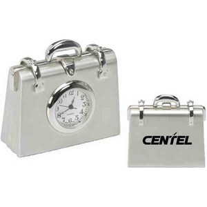 Custom Printed Briefcase Shaped Silver Metal Clocks