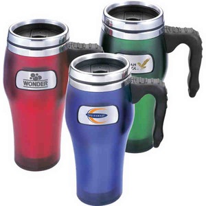 Canadian Manufactured 14oz. Polycarb Roadster Medallion Travel Mugs, Custom Designed With Your Logo!