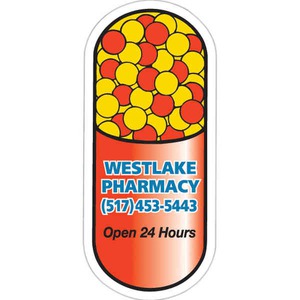 Canadian Manufactured Pill Stock Shaped Magnets, Custom Printed With Your Logo!