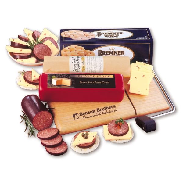 Delightful Non Perishable Cheese and Sausage Food Gifts, Custom Printed With Your Logo!