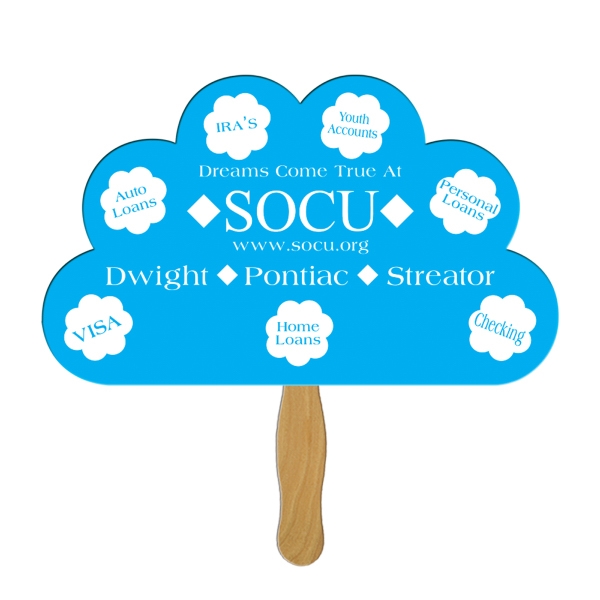 Cloud Stock Shaped Paper Fans, Custom Designed With Your Logo!