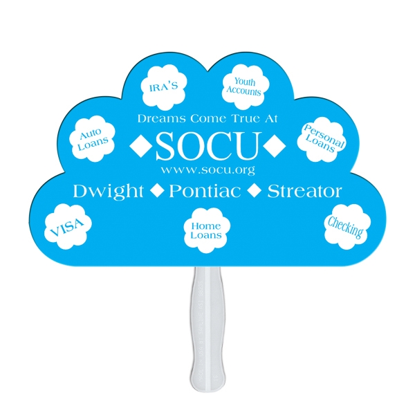 Cloud Stock Shaped Paper Fans, Custom Designed With Your Logo!