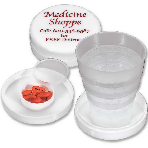 Collapsible Cups with Pill Holders, Custom Printed With Your Logo!