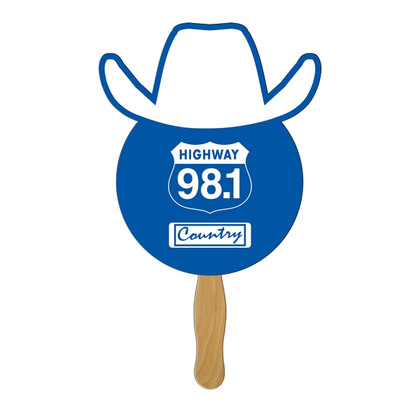 Cowboy with Hat Stock Shaped Paper Fans, Custom Imprinted With Your Logo!