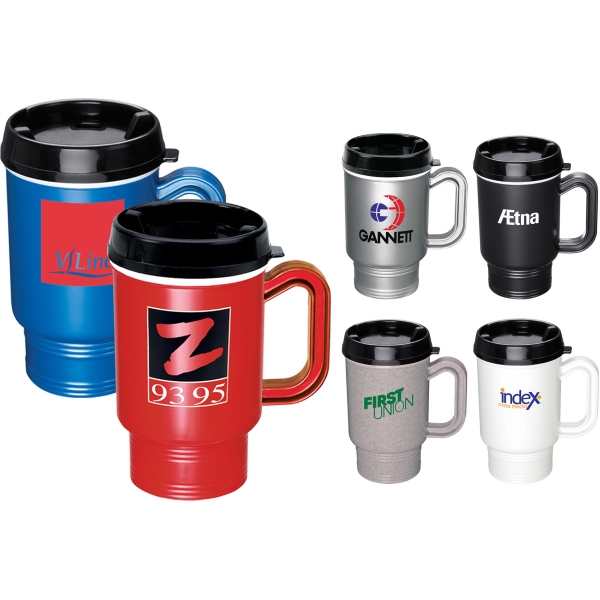 Travel Mugs with Thumb Slides, Custom Printed With Your Logo!