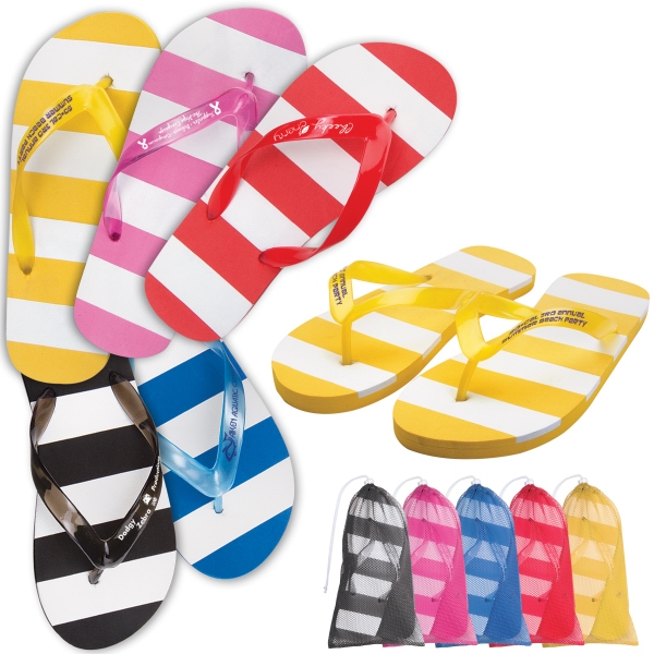 Striped Flip Flops, Custom Imprinted With Your Logo!