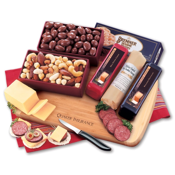 Tailgator Party Non Perishable Cheese and Sausage Food Gifts, Custom Made With Your Logo!