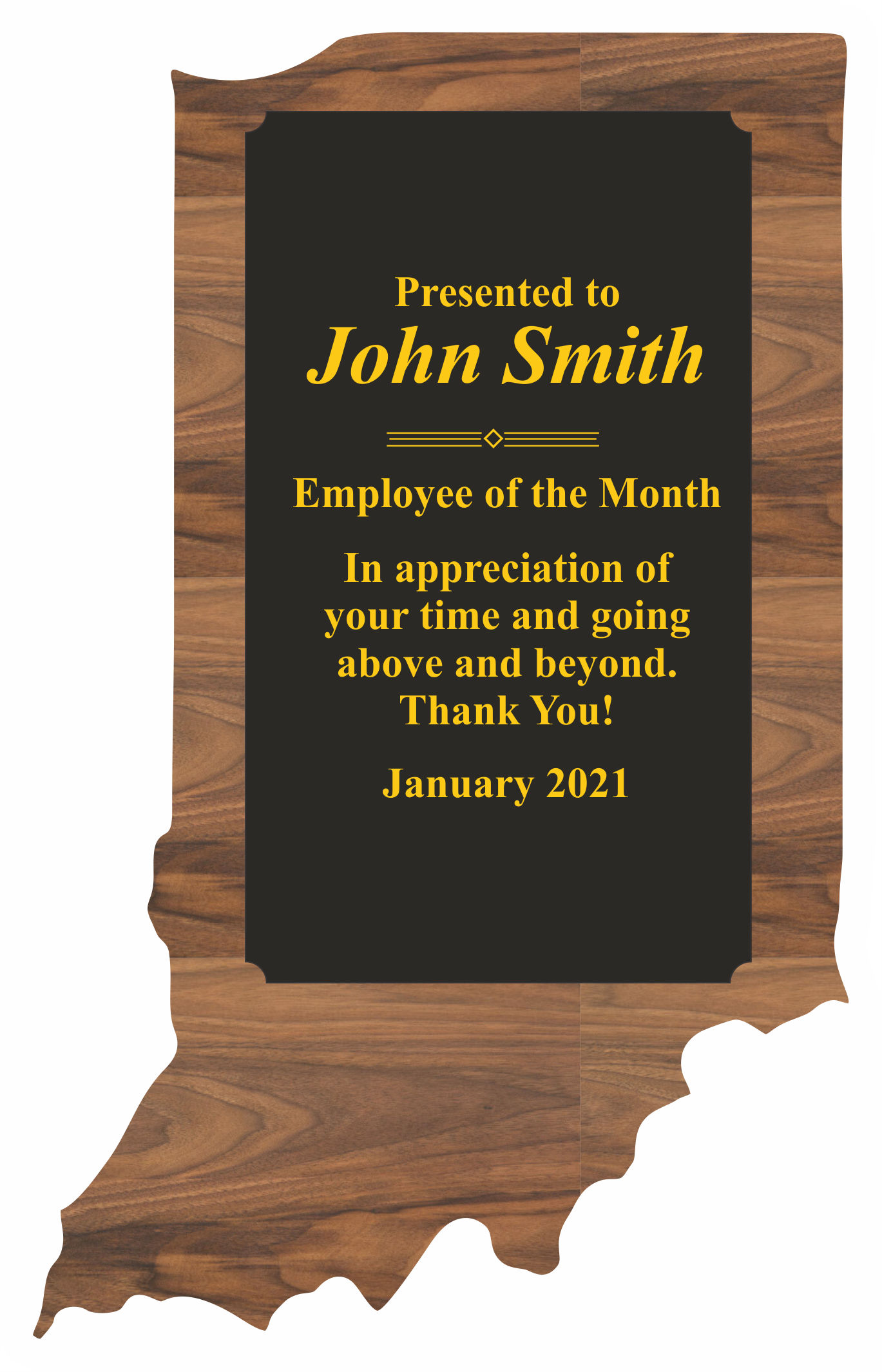 Indiana State Shaped Plaques, Custom Engraved With Your Logo!