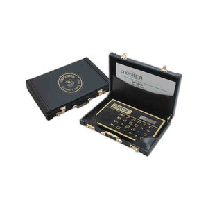 Leatherette Suitcase Calculator and Business Card Holders, Custom Printed With Your Logo!