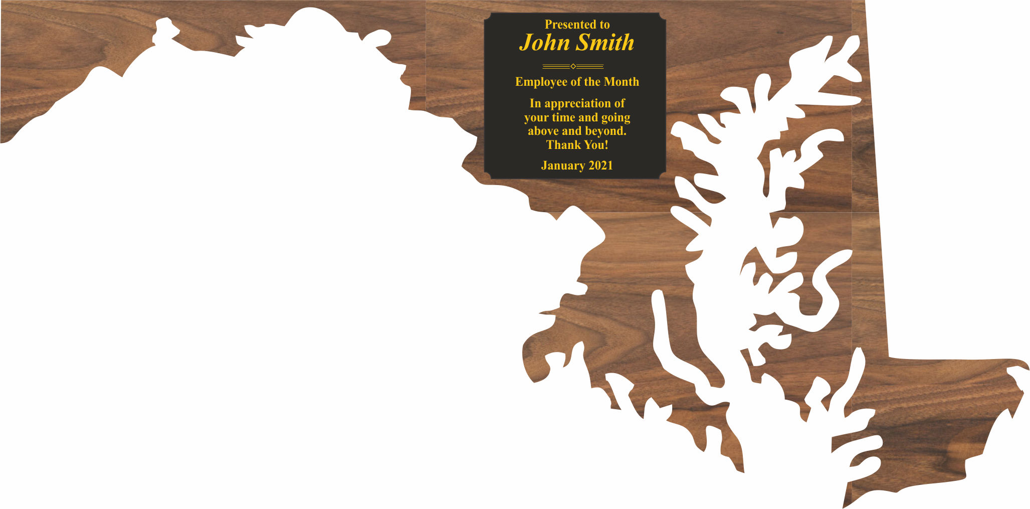 Maryland State Shaped Plaques, Custom Engraved With Your Logo!