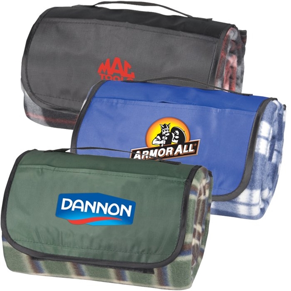 Canadian Manufactured Plaid Picnic Blankets, Custom Imprinted With Your Logo!