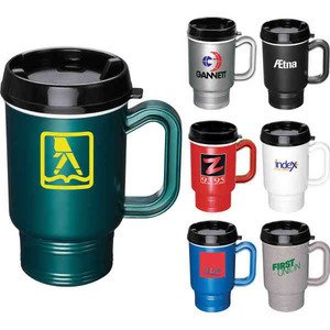 Plastic Double Wall Travel Mugs, Custom Imprinted With Your Logo!