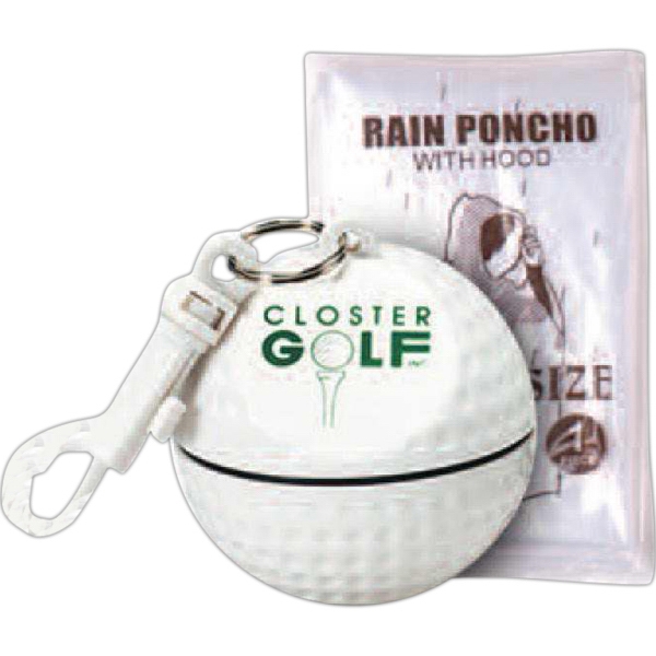 Golf Ball Shaped Waterproof Containers with Ponchos, Custom Printed With Your Logo!