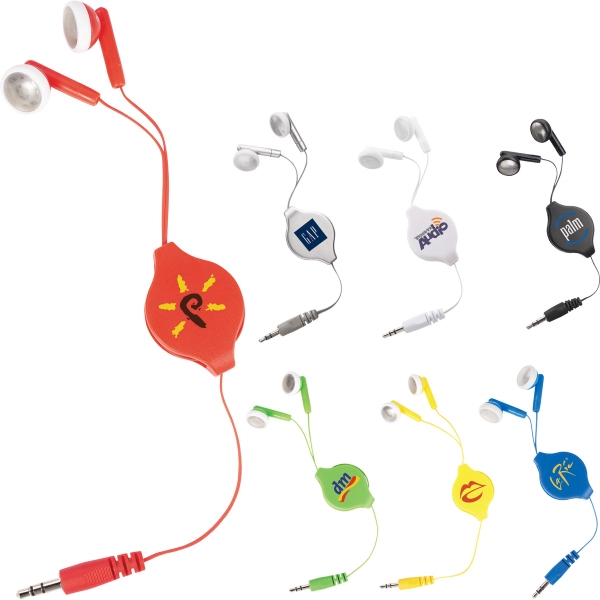 Retractable Earbuds, Custom Printed With Your Logo!