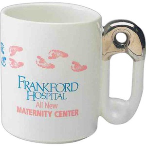 Safety Pin Handle Shaped Mugs, Personalized With Your Logo!