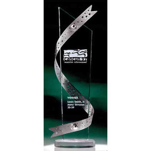 Silver Ribbon Stainless Crystal Awards, Custom Made With Your Logo!