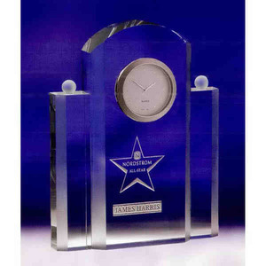 Custom Printed Silvertone Crystal Clock Awards