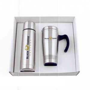 Stainless Steel Combination Travel Mug and Box Sets, Custom Printed With Your Logo!