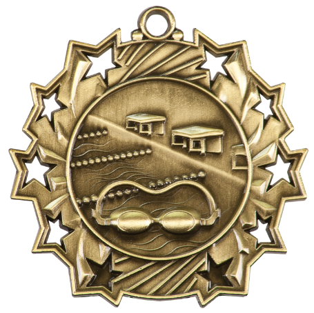 Custom Printed Swimming Ten Star Medals